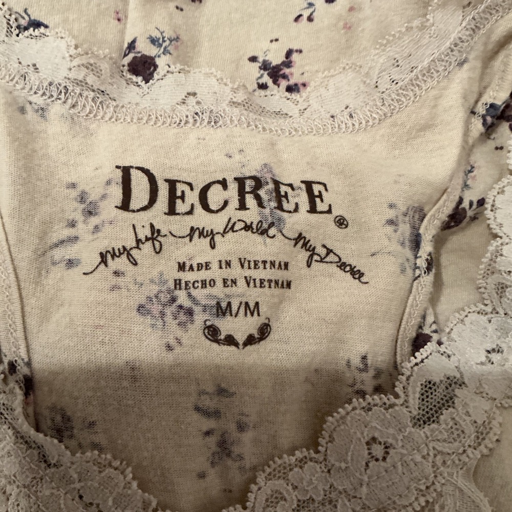 Decree Floral Lace Trim Tank Top Ivory Purple Cottagecore Y2K Size M - Picture 4 of 4